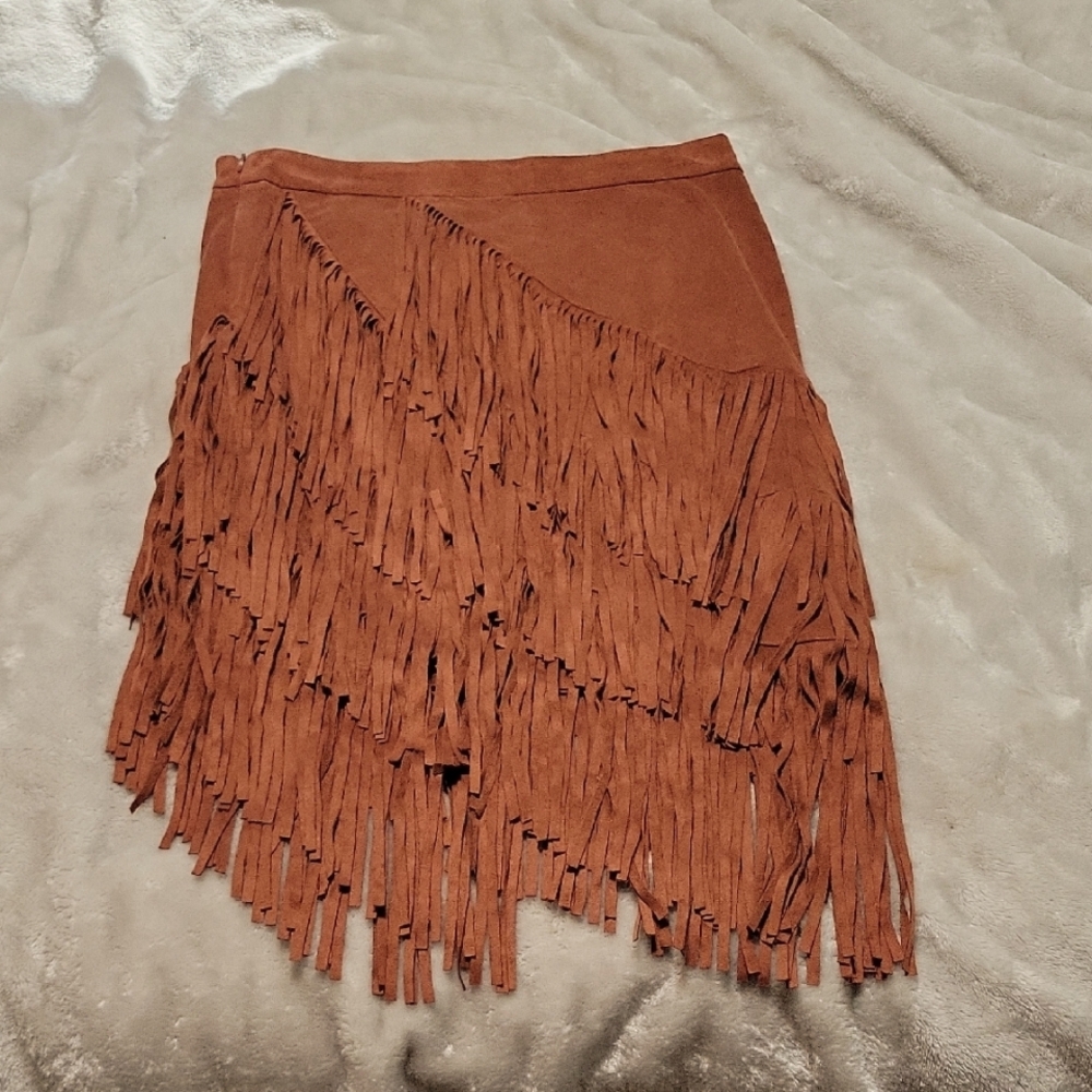 Idyllwind Rust Asymmetrical Ruffled Mini Skirt